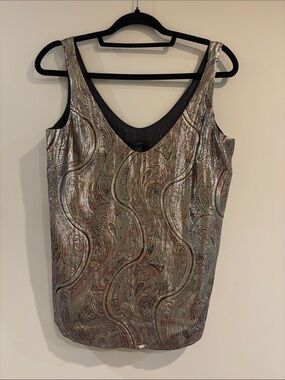 J. Crew Metallic Paisley V-Neck Tank Top in Silver and Bronze